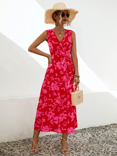 Tied Printed Surplice Tiered Dress - Charming Charlie
