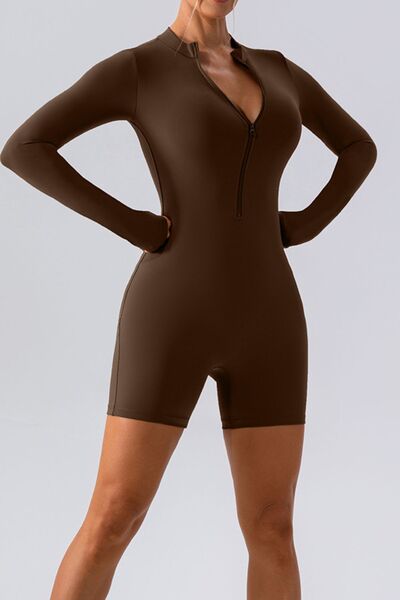Half Zip Long Sleeve Active Romper - Charming Charlie