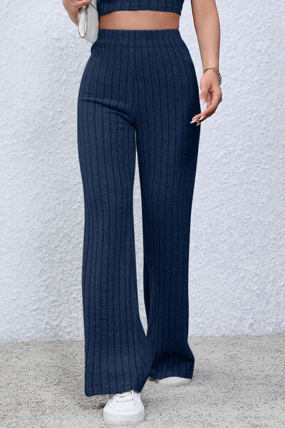 Basic Bae Full Size Ribbed High Waist Flare Pants - Charming Charlie