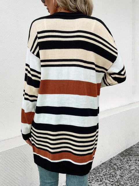 Striped Open Front Drop Shoulder Cardigan - Charming Charlie