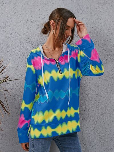 Contrast Quarter Zip Dropped Shoulder Hoodie - Charming Charlie