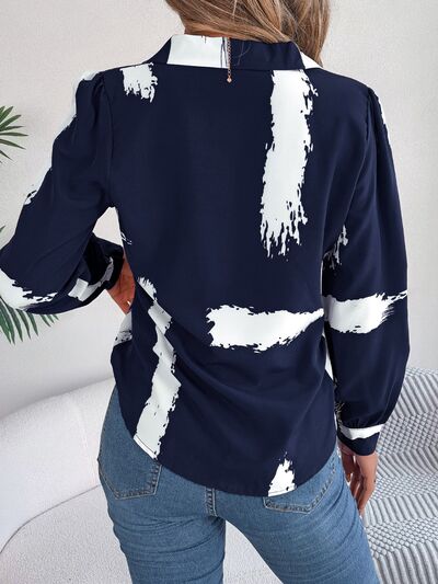 Printed Collared Neck Button Up Shirt - Charming Charlie