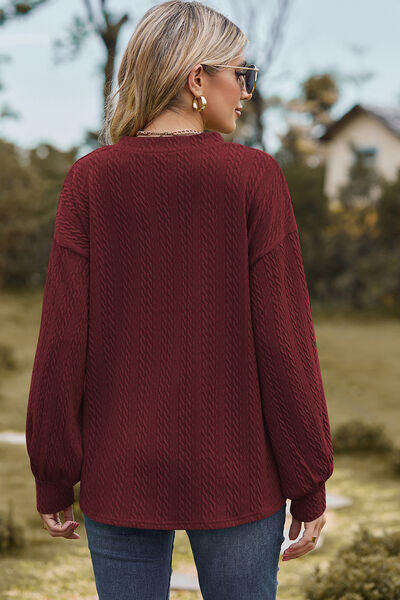 Textured V-Neck Dropped Shoulder T-Shirt - Charming Charlie