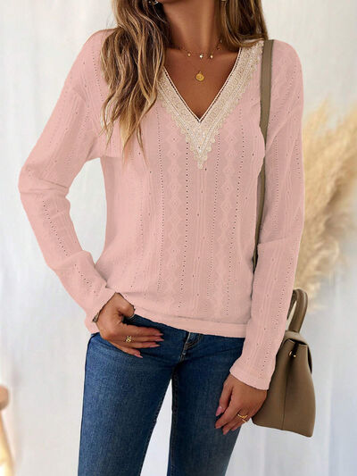 Eyelet V-Neck Dropped Shoulder T-Shirt - Charming Charlie