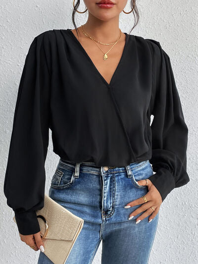 Surplice Ruched Long Sleeve Bodysuit - Charming Charlie