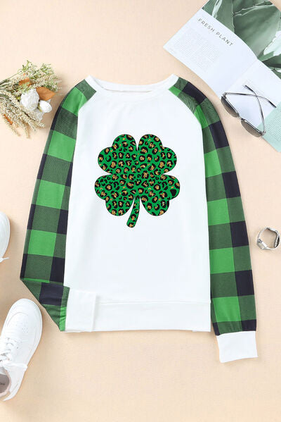 Lucky Clover Round Neck Long Sleeve T-Shirt - Charming Charlie