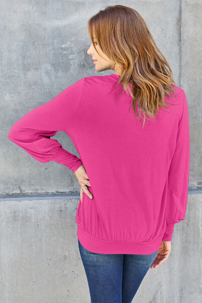 Basic Bae Full Size V-Neck Lantern Sleeve Blouse - Charming Charlie