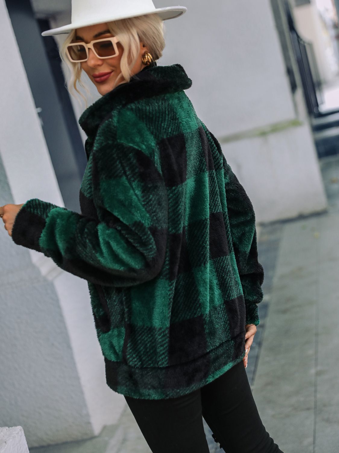 Plaid Zip-Up Collared Jacket - Charming Charlie