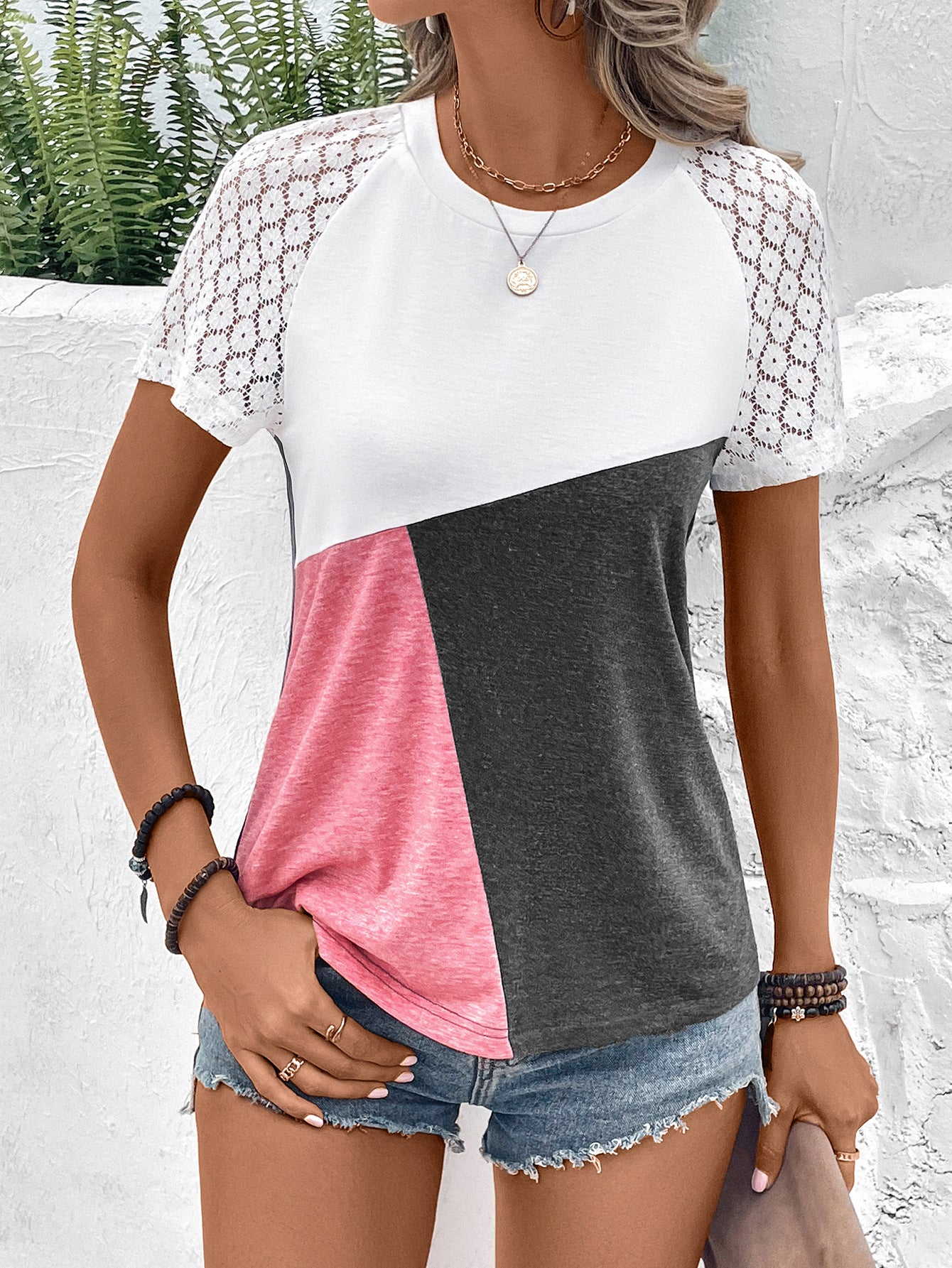 Color Block Raglan Sleeve Round Neck Tee - Charming Charlie