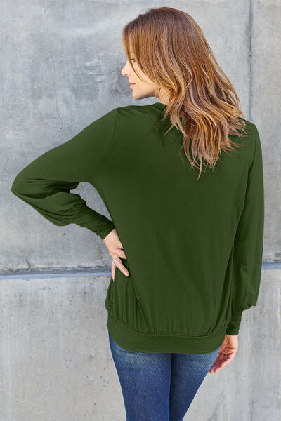 Basic Bae Full Size V-Neck Lantern Sleeve Blouse - Charming Charlie