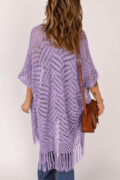 Openwork Open Front Cardigan with Fringes - Charming Charlie
