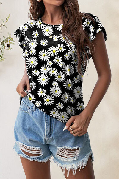 Printed Round Neck Short Sleeve T-Shirt - Charming Charlie