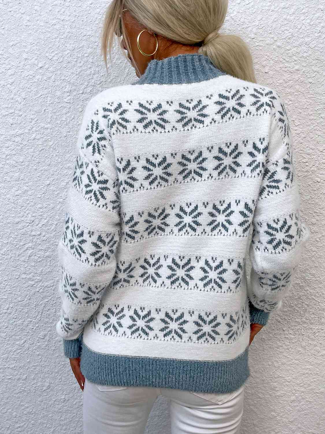 Snowflake Pattern Mock Neck Sweater - Charming Charlie