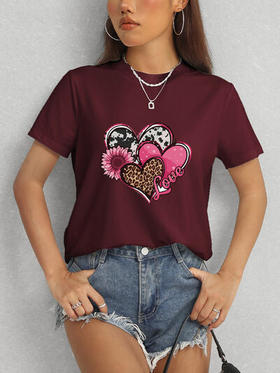 Heart Round Neck Short Sleeve T-Shirt - Charming Charlie