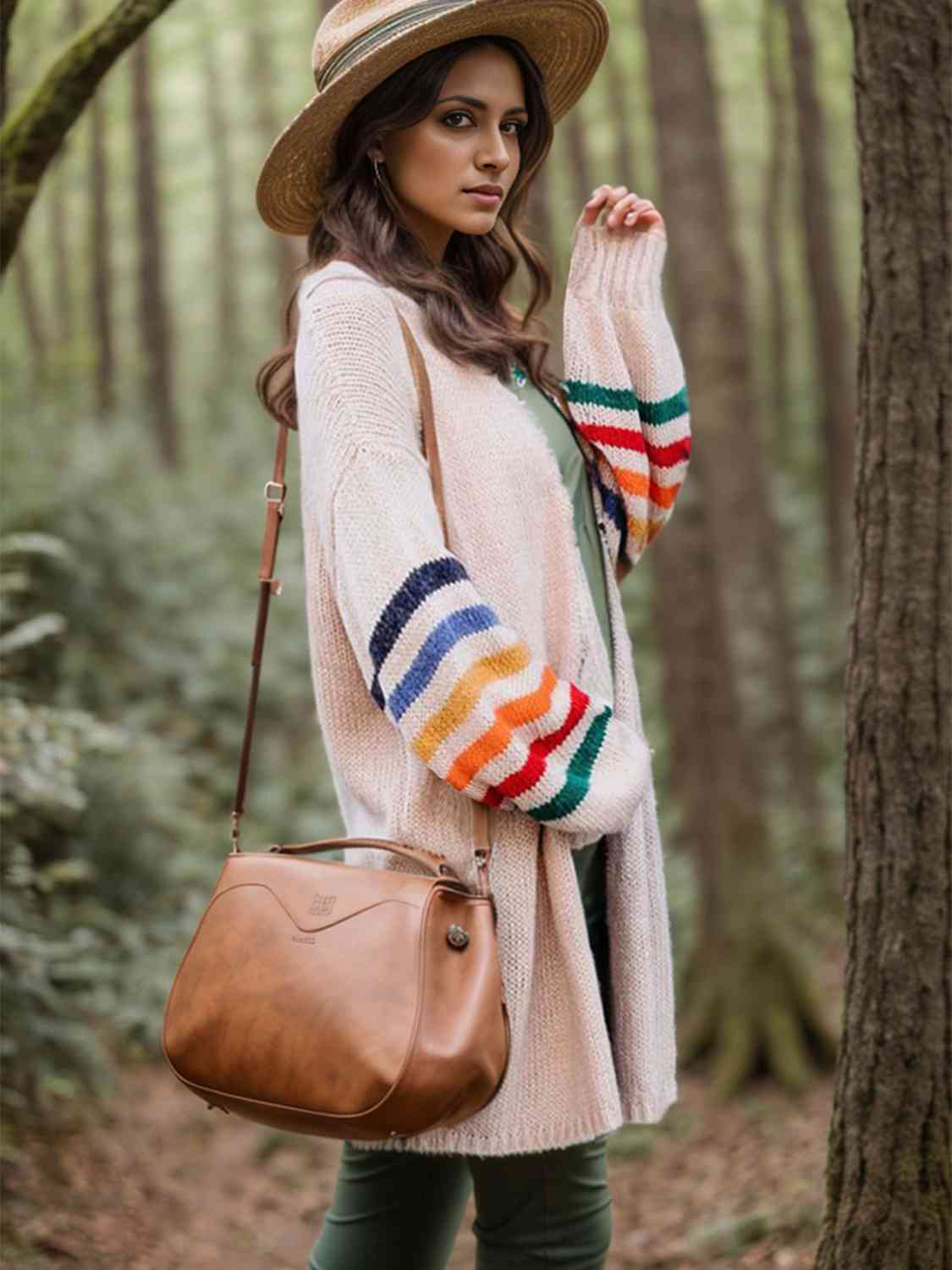 Striped Open Front Long Sleeve Cardigan - Charming Charlie