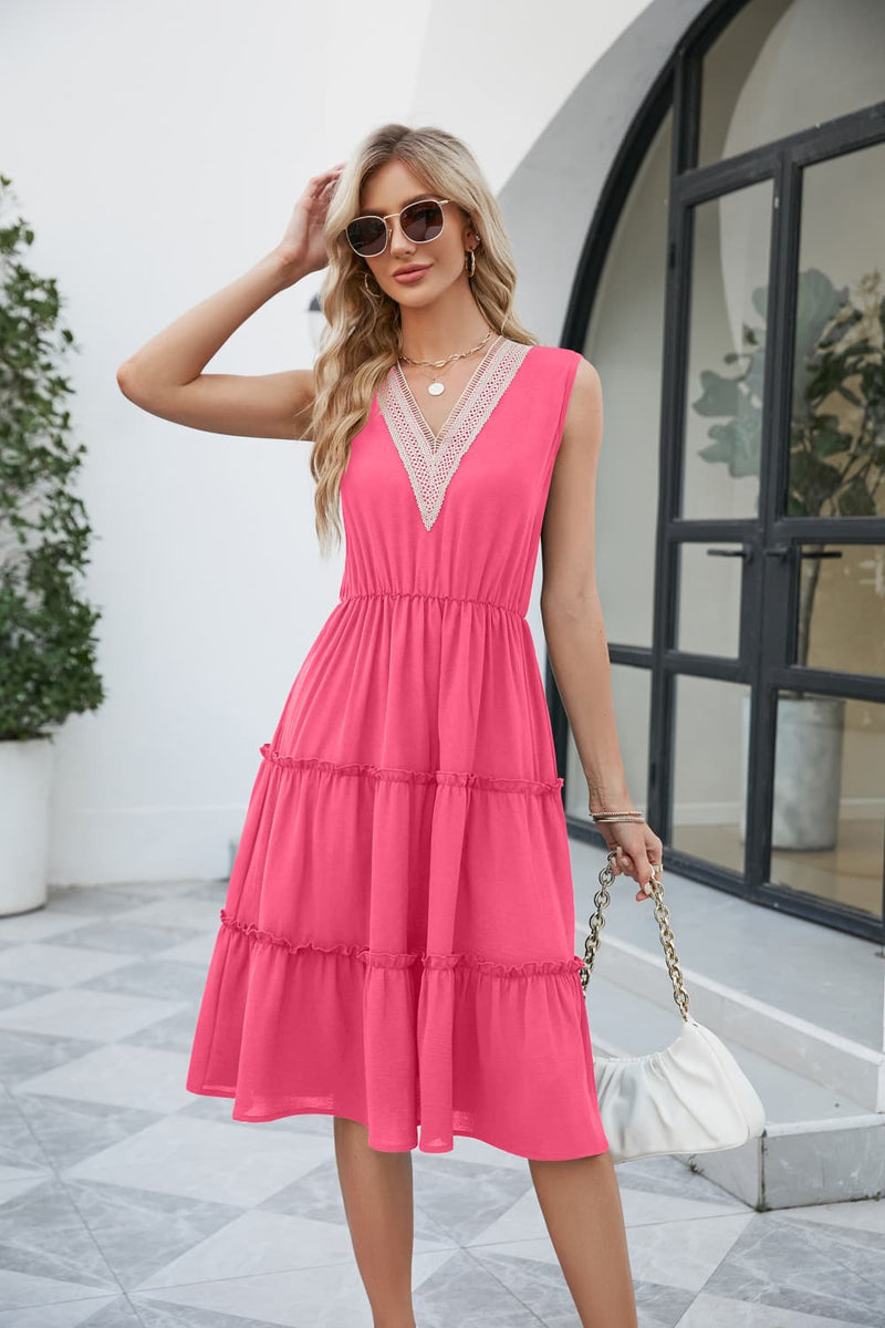 V-Neck Sleeveless Tiered Dress