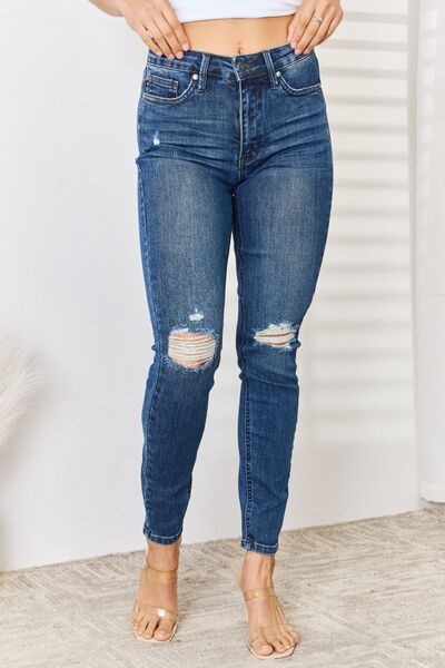 Judy Blue Full Size High Waist Distressed Slim Jeans - Charming Charlie