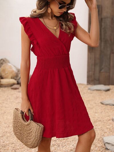 Smocked Ruffled Surplice Mini Dress - Charming Charlie