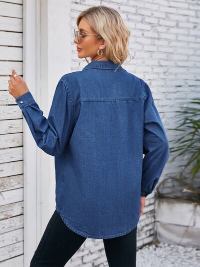 Button Up Collared Neck Denim Jacket - Charming Charlie