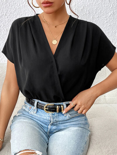 Surplice Short Sleeve Ruched Bodysuit - Charming Charlie