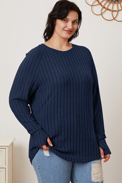 Basic Bae Full Size Ribbed Thumbhole Sleeve T-Shirt - Charming Charlie