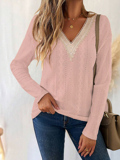 Eyelet V-Neck Dropped Shoulder T-Shirt - Charming Charlie