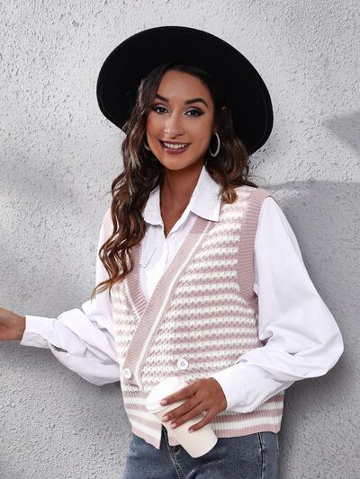 Striped Button Up V-Neck Sweater Vest - Charming Charlie