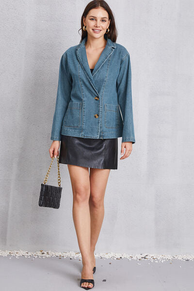 Pocketed Button Up Denim Jacket - Charming Charlie