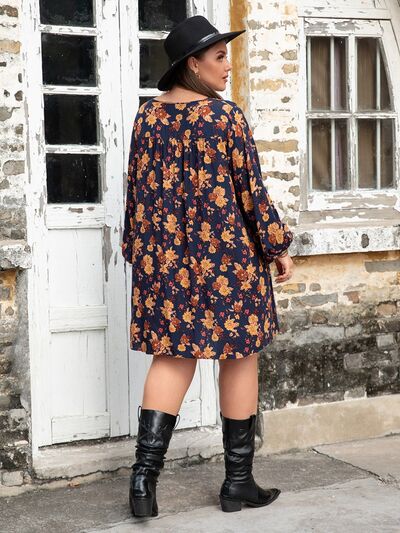 Plus Size Floral V-Neck Balloon Sleeve Dress - Charming Charlie
