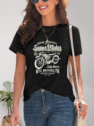 Motorcycle Graphic Round Neck T-Shirt - Charming Charlie