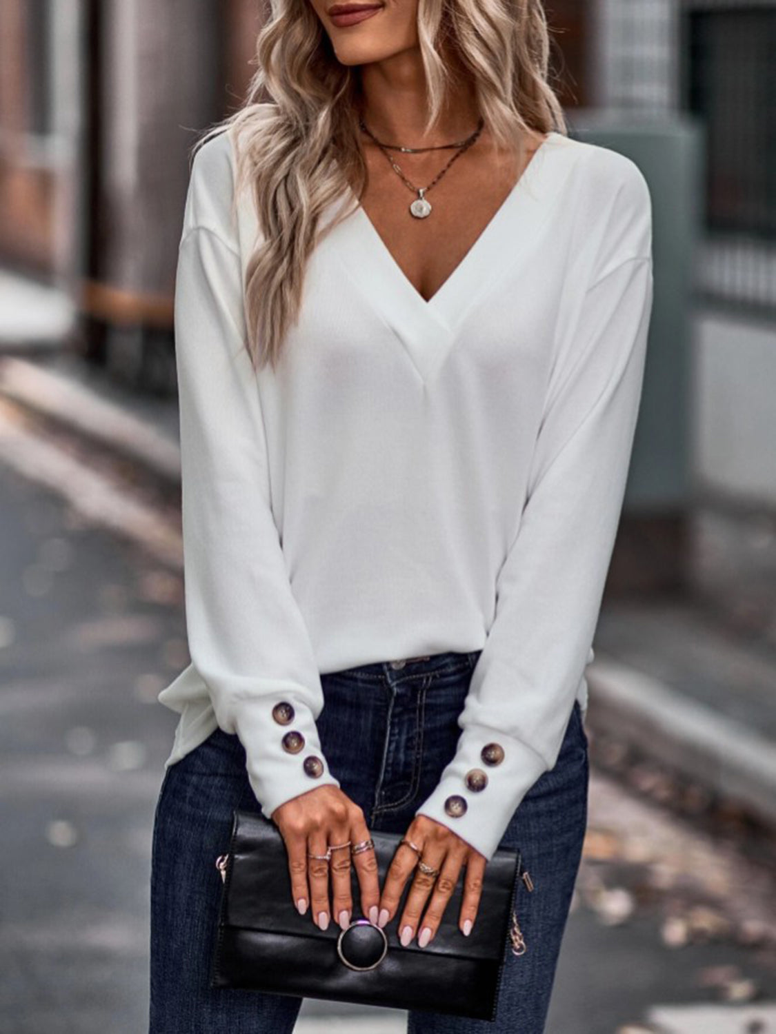 V-Neck Long Sleeve Top - Charming Charlie
