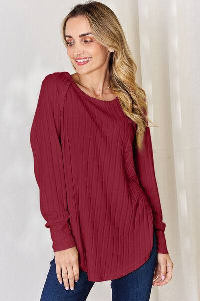 Basic Bae Full Size Ribbed Round Neck Slit T-Shirt - Charming Charlie