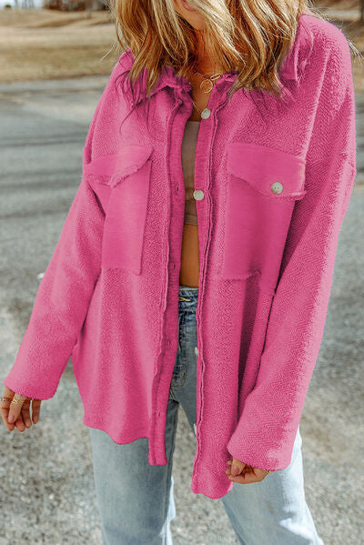 Pocketed Button Up Droppped Shoulder Jacket - Charming Charlie