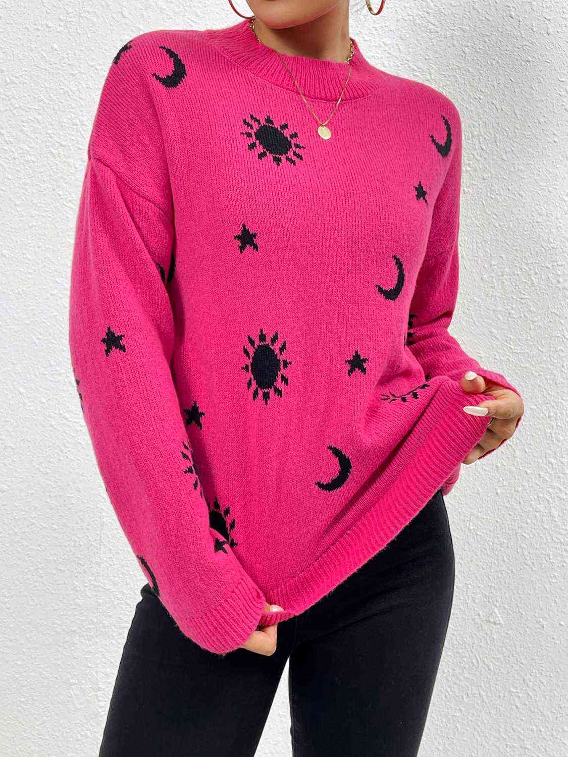 Patterned Drop Shoulder Sweater - Charming Charlie