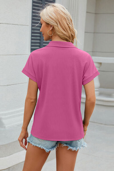 Johnny Collar Short Sleeve Blouse - Charming Charlie