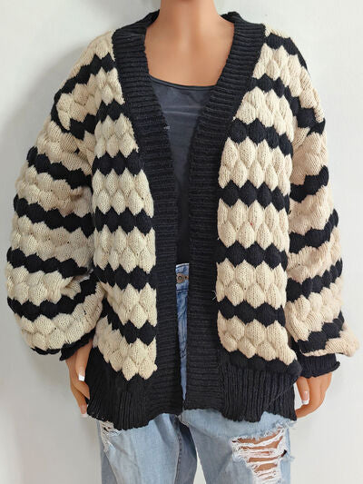 Striped Contrast Open Front Long Sleeve Cardigan - Charming Charlie