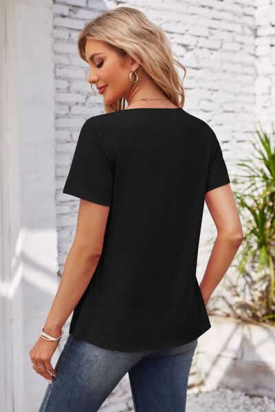 Decorative Button Scoop Neck T-Shirt - Charming Charlie