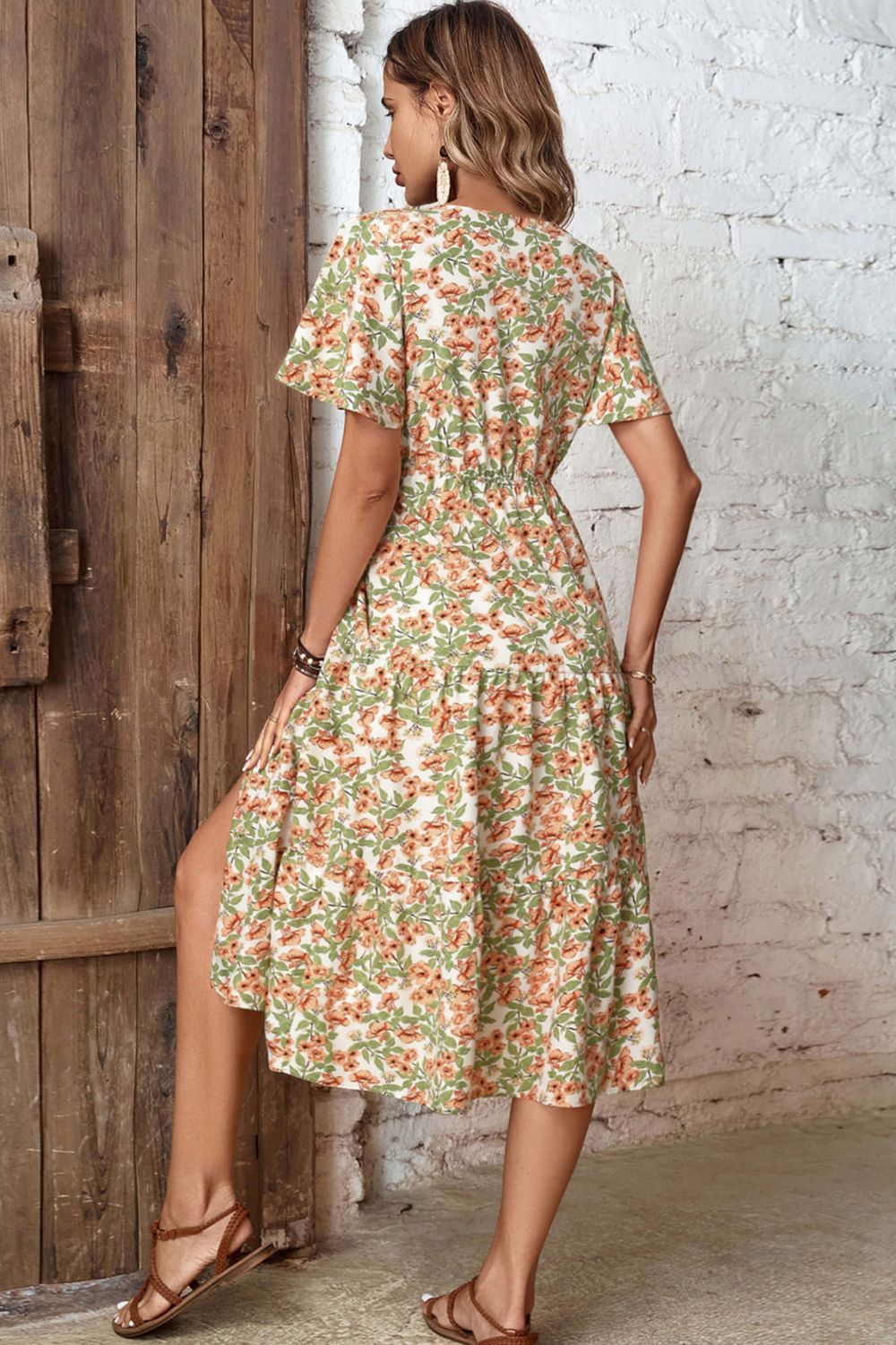 Floral V-Neck Front Slit Dress - Charming Charlie