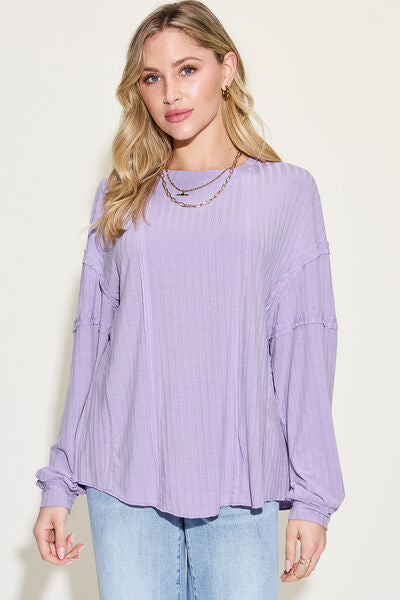 Basic Bae Full Size Ribbed Round Neck Long Sleeve T-Shirt - Charming Charlie