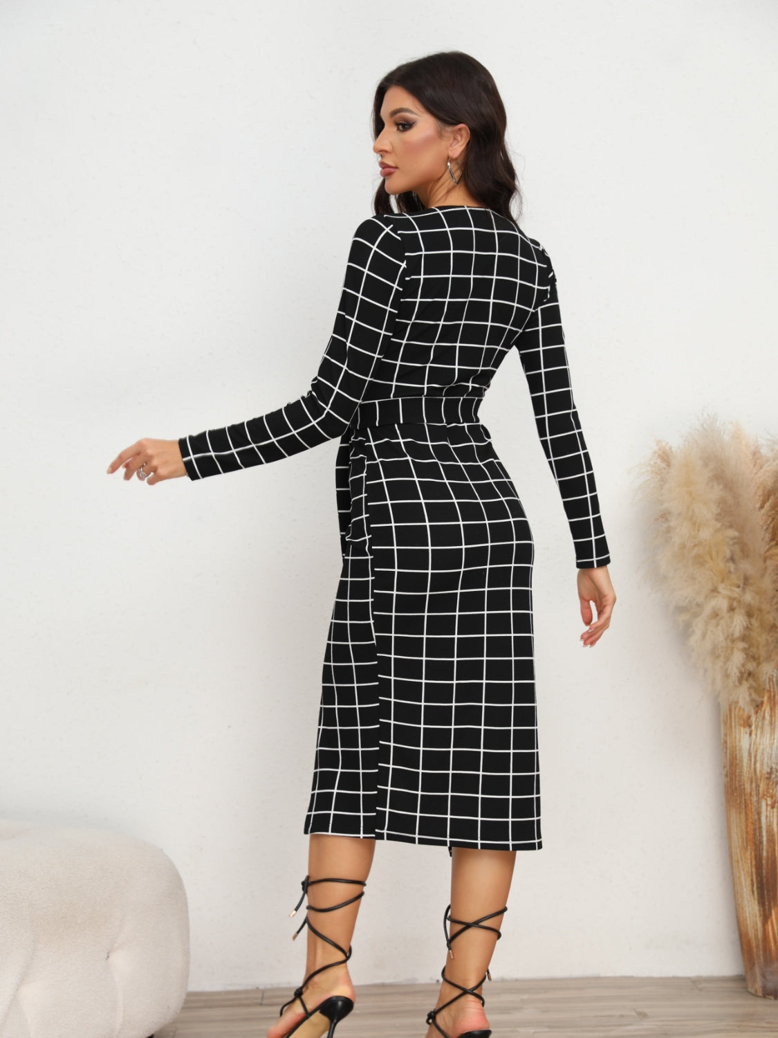 Plaid Long Sleeve Slit Dress - Charming Charlie