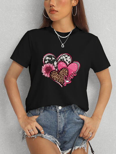 Heart Round Neck Short Sleeve T-Shirt - Charming Charlie