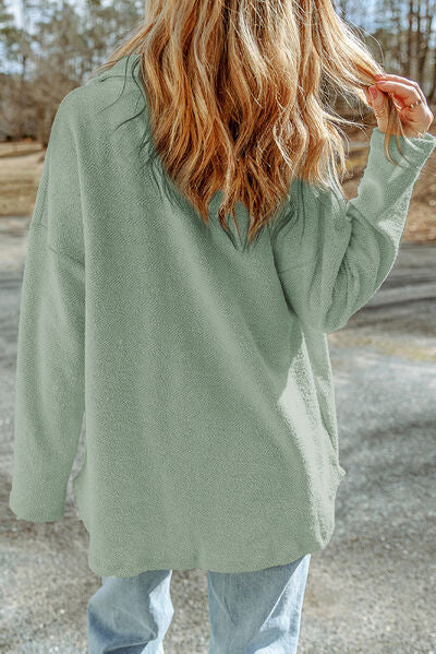 Pocketed Button Up Droppped Shoulder Jacket - Charming Charlie