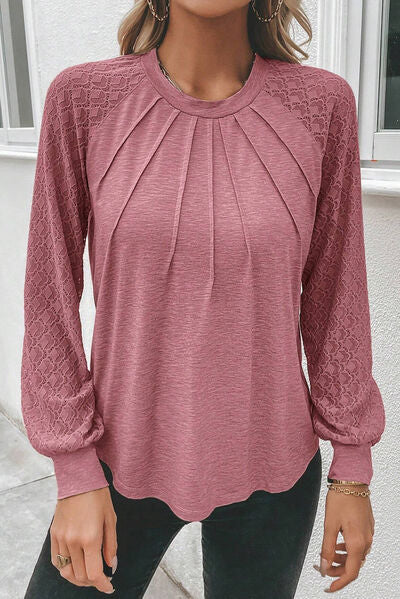 Heathered Round Neck Long Sleeve T-Shirt - Charming Charlie