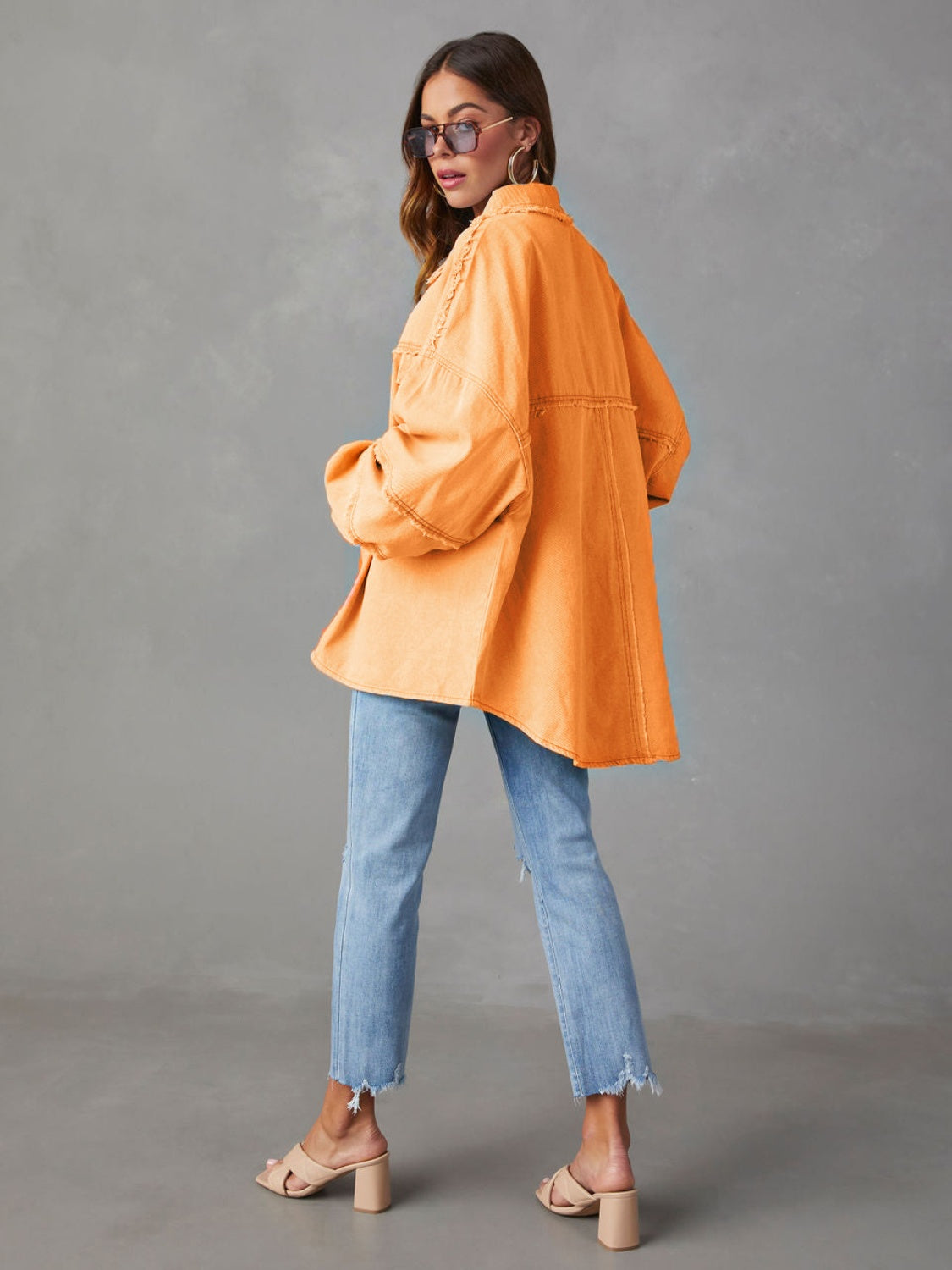 Dropped Shoulder Raw Hem Jacket - Charming Charlie