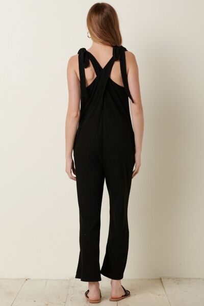 Mittoshop Rib Knit V-Neck Cross Back Jumpsuit - Charming Charlie