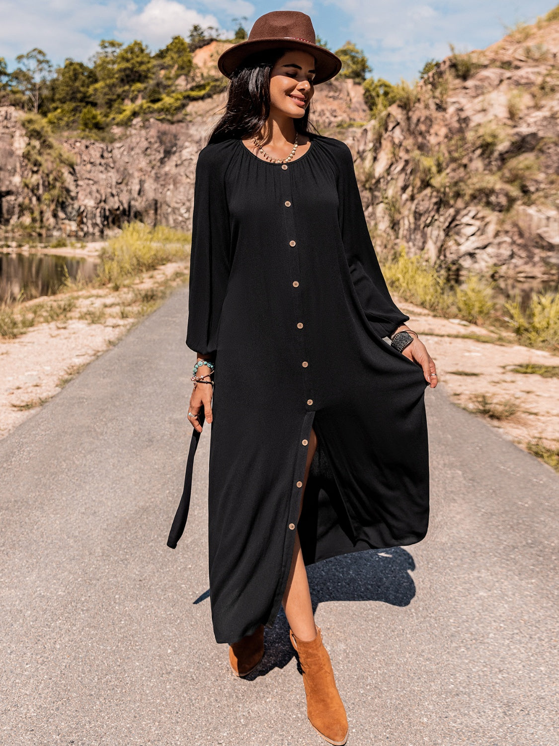 Long Sleeve Round Neck Dress - Charming Charlie