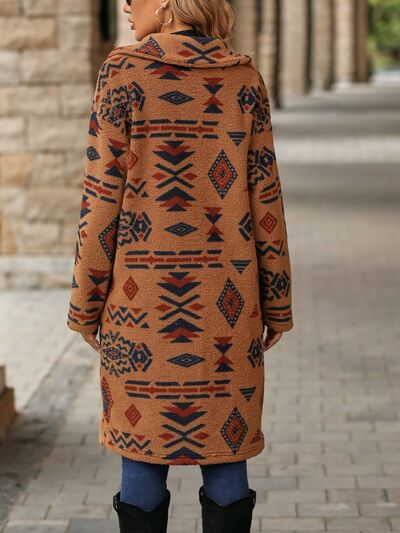 Geometric Pocketed Dropped Shoulder Coat - Charming Charlie