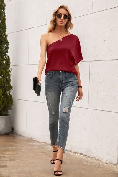 Single Shoulder Half Sleeve T-Shirt - Charming Charlie