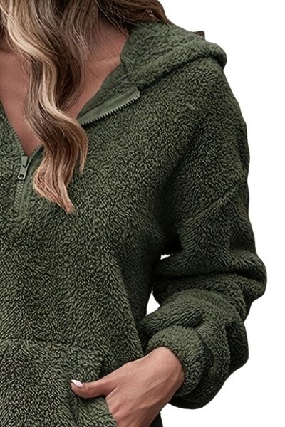 Half Zip Dropped Shoulder Oversized Hoodie - Charming Charlie