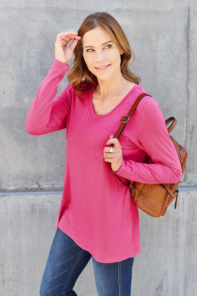 Basic Bae Full Size V-Neck Long Sleeve Top - Charming Charlie